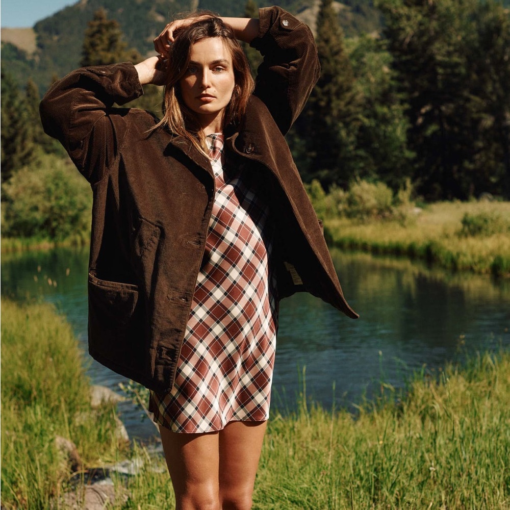 Doen Brown Plaid Mini Dress